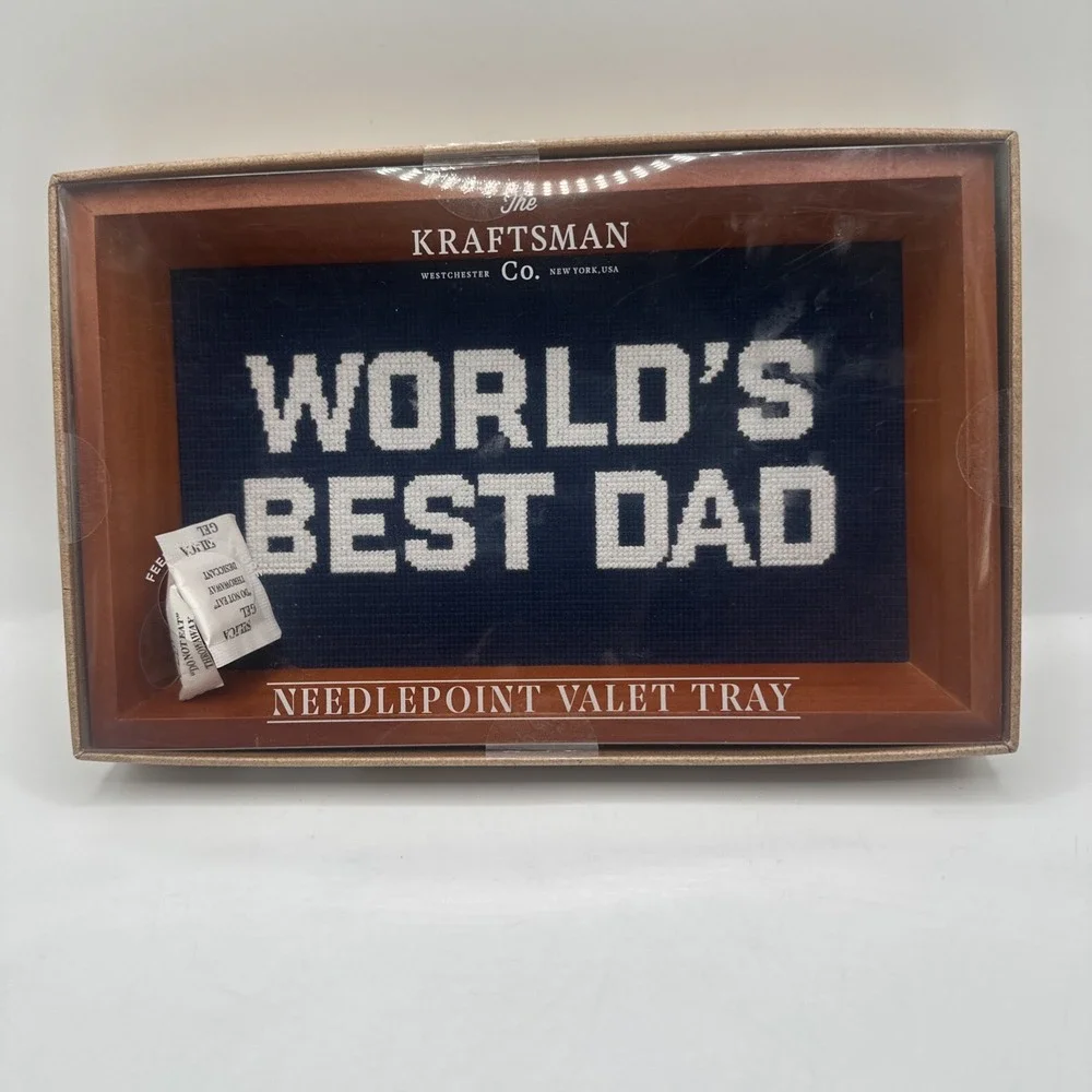 NEW The Kraftsman Co. Needlepoint Valet Tray Worlds Best Dad Office Gift